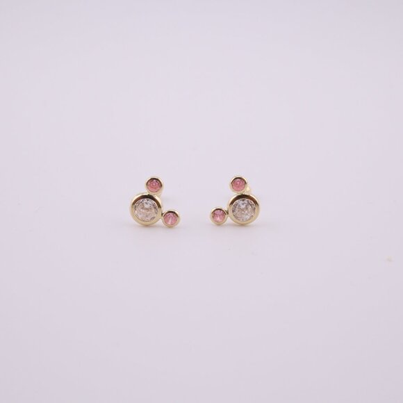 Women's 14k Gold Pink Mickey Mouse Silhouette Cubic Zirconia Mini Stud Earrings* - Picture 4 of 11